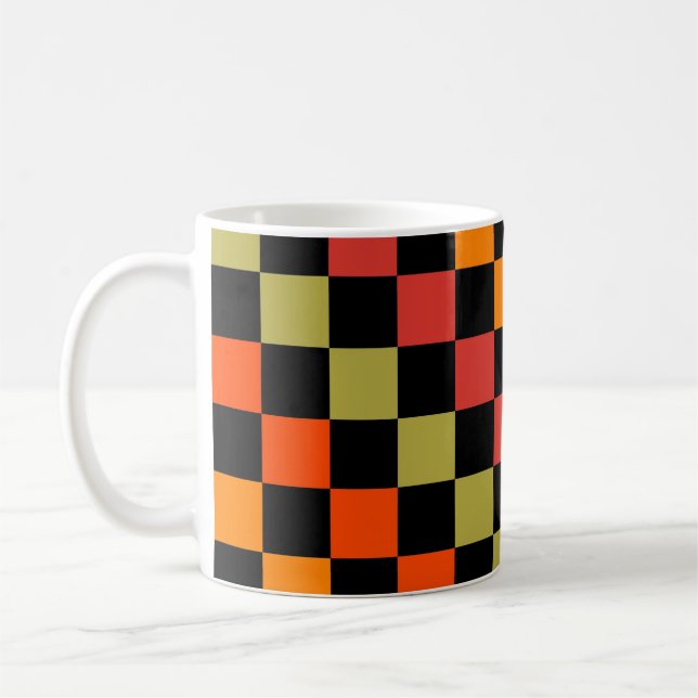 Caneca De Café Padrão de Gingham Preto Laranja Verificado (Esquerda)