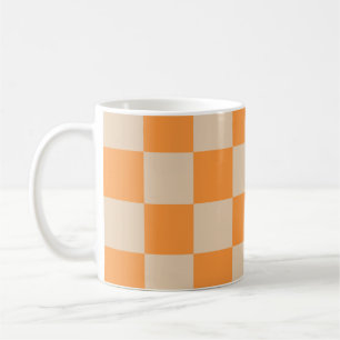 Caneca De Café Padrão de Gingham Verificado por Laranja