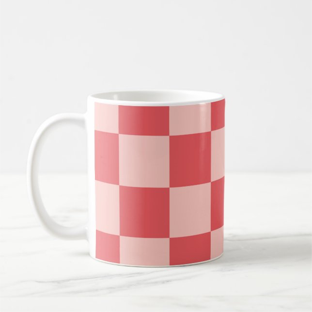 Caneca De Café Padrão de Gingham Vermelhos Rosa Verificado (Esquerda)