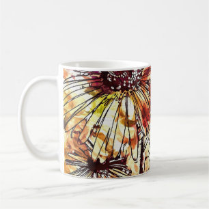 Caneca De Café Padrão de Girassol com Tinta Abstrata