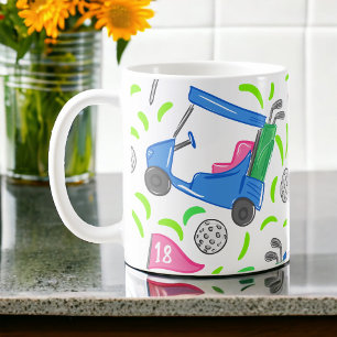 Caneca De Café Padrão de Golfe Preppy   Bola de Tee de Carrinho d