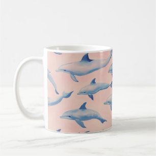 Caneca De Café Padrão de Golfinho em Aquarela Costa Praia Oceano