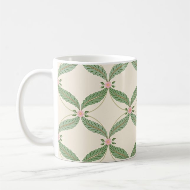 Caneca De Café Padrão de Grade de Folhas Simples (Esquerda)