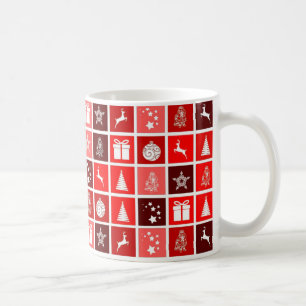 Caneca De Café Padrão de Grade de Natal Vermelho Minimalista Mode