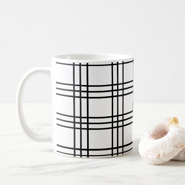 Caneca De Café Padrão de grade preto e branco (Com Donut)