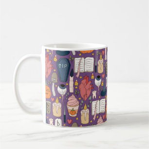 Caneca De Café Padrão de Halloween bonito e sem costura com p