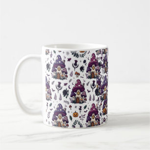 Caneca De Café Padrão de Halloween da Cabana de Cogumelo Bruxo