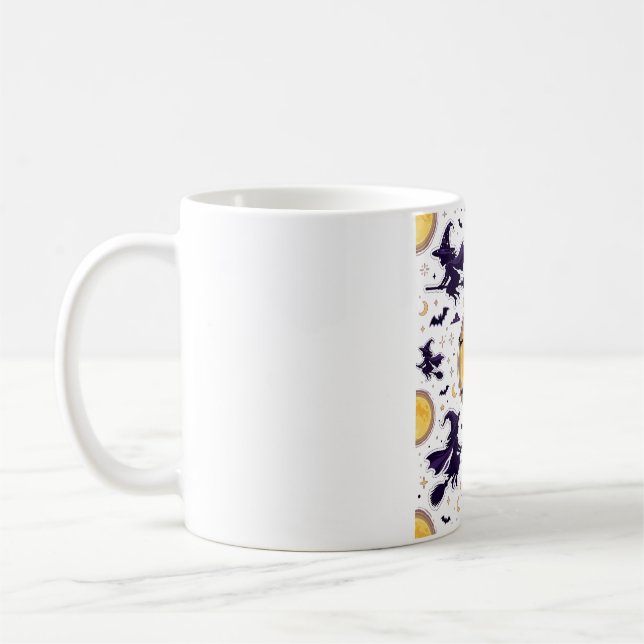 Caneca De Café Padrão de Halloween de Lua Cheia de Bruxas Voadora (Esquerda)