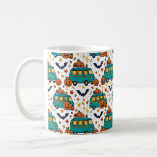 Caneca De Café Padrão de Halloween de outono da van camper abóbor