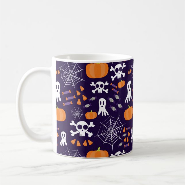 Caneca De Café Padrão de Halloween divertido (Esquerda)