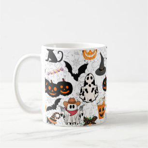 Caneca De Café Padrão de Halloween. Louco e fofo