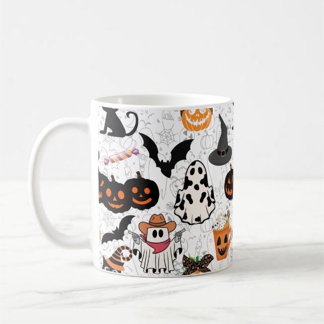 Caneca De Café Padrão de Halloween. Louco e fofo (Esquerda)