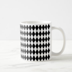 Caneca De Café Padrão de Harlequin, design branco e preto elegan