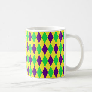Caneca De Café Padrão de Harlequin Verde Amarelo Roxo
