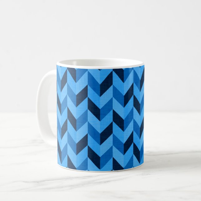 Caneca De Café Padrão de Herringbone em azul (Frente Esquerda)