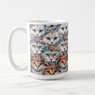 Caneca De Café Padrão de Hexágono de Rostos de Gato