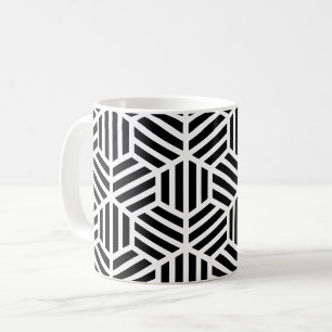 Caneca De Café Padrão de Hexágono Geométrico Negro Branco