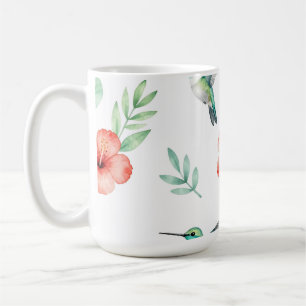 Caneca De Café Padrão de Hibisco Beija-flor Turquesa