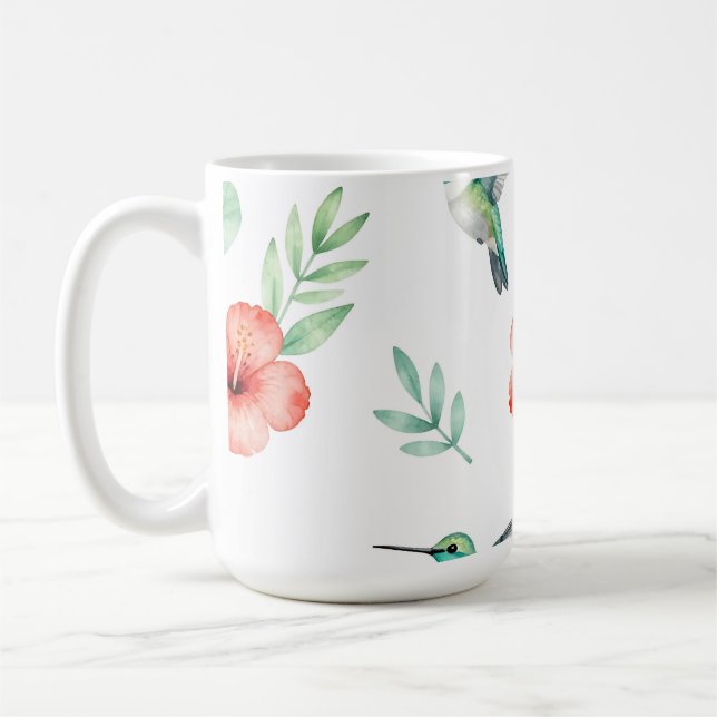 Caneca De Café Padrão de Hibisco Beija-flor Turquesa (Esquerda)