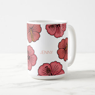 Caneca De Café Padrão de hibisco tropical personalizado