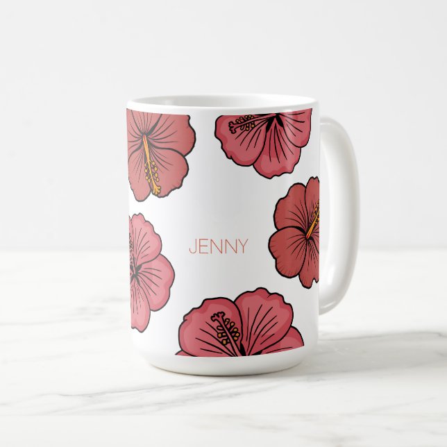 Caneca De Café Padrão de hibisco tropical personalizado (Frente Esquerda)