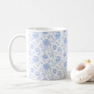Caneca De Café Padrão de Hortênsia Azul Floral Botânico Aquarela