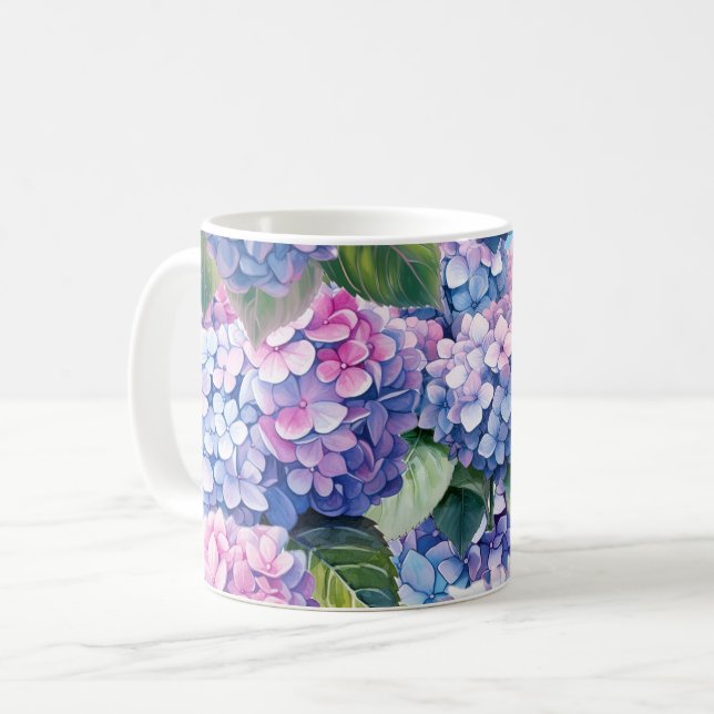 Caneca De Café Padrão de Hydrangea rosa púrpura azul (Frente Esquerda)