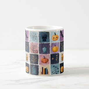 Caneca De Café Padrão de Ícones de Halloween de Patchwork Spooky