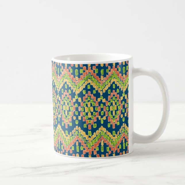 Caneca De Café Padrão de Ikat Étnico Exótico em Azul (Direita)