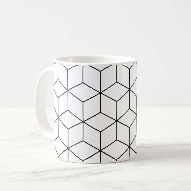Caneca De Café Padrão de Ilusão Retroótica do Cubo Branco Preto (Frente Esquerda)