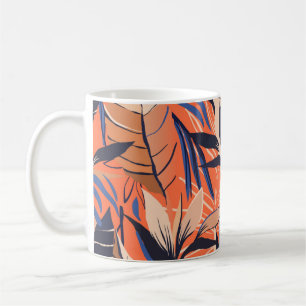 Caneca De Café Padrão de ilustração das plantas exóticas mode