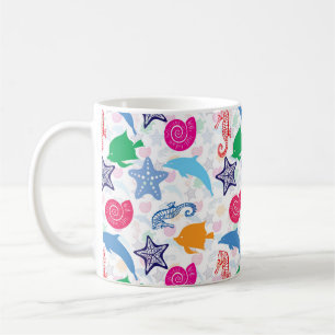 Caneca De Café Padrão de Ilustração de Animais do Mar Coloridos