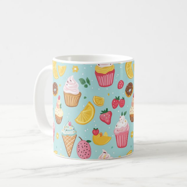Caneca De Café Padrão de Ilustração de Itens de Comida Adoráveis (Frente Esquerda)