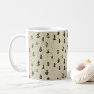 Caneca De Café Padrão de Ilustração de Montanha de Árvore Rústico