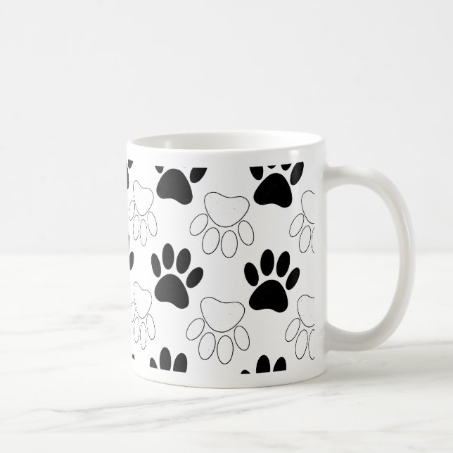 Caneca De Café Padrão De Impressão Da Pata De Cachorro Preta E Br (Direita)
