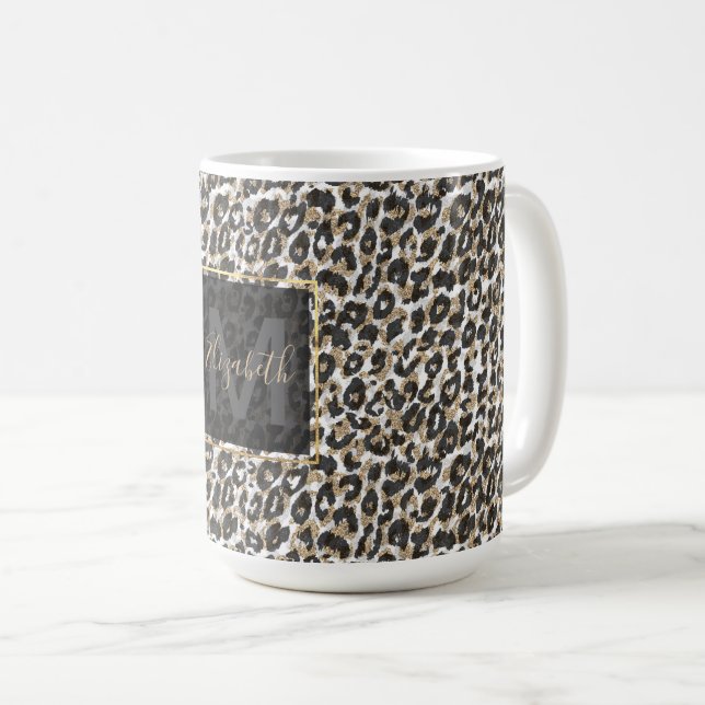 Caneca De Café Padrão de impressão de leopardo-de-ouro elegante (Frente Esquerda)