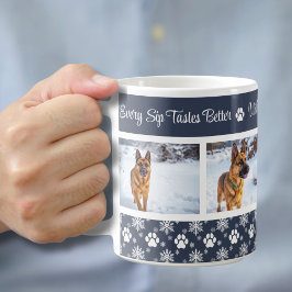 Caneca De Café Padrão de Impressão de Pata Azul Marinho 4 Fotos d