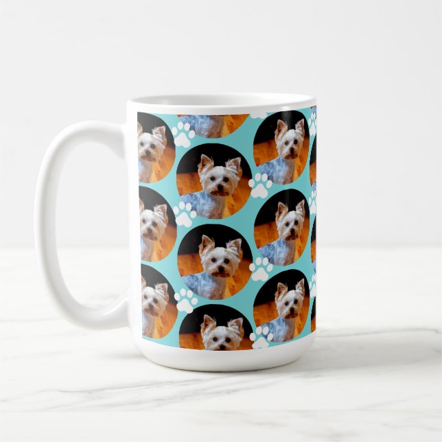 Caneca De Café Padrão de Impressão de Pet Foto Moderno Turquoise  (Esquerda)