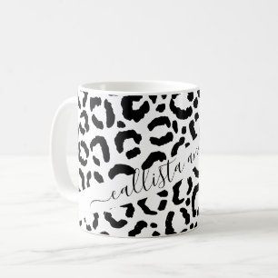 Caneca De Café Padrão de Impressão do Animal Leopardo Branco Negr