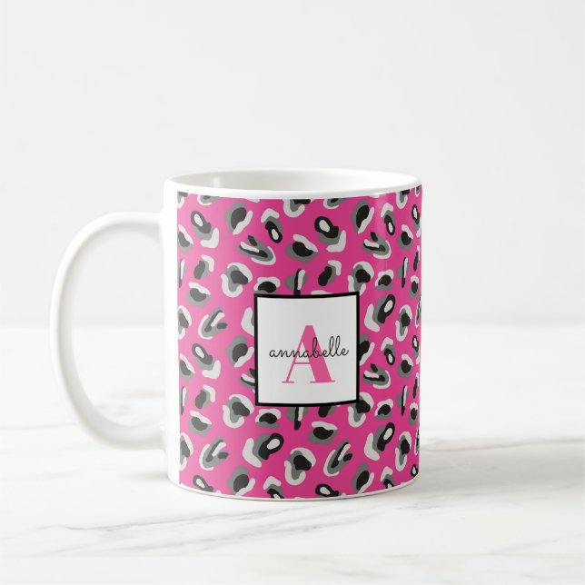 Caneca De Café Padrão de Impressão do Leopardo Rosa Monograma Per (Esquerda)