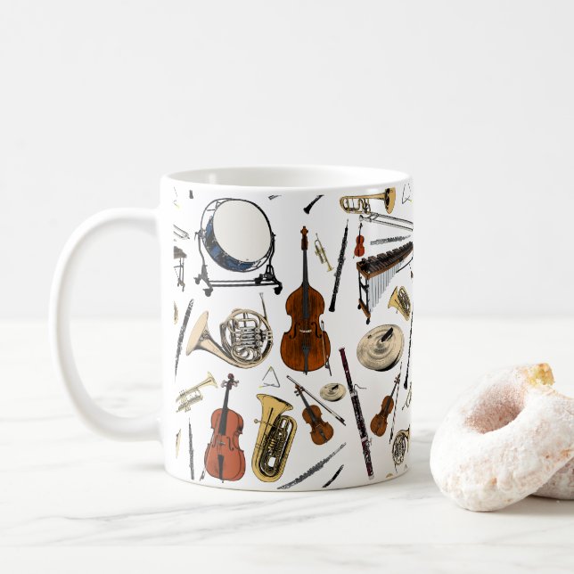 Caneca De Café Padrão de Instrumentos de Orquestra (Com Donut)