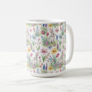 Caneca De Café Padrão de Jardim de Coelho da Primavera