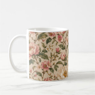 Caneca De Café Padrão de Jardim de Peônia e Rosa Romântico Vintag