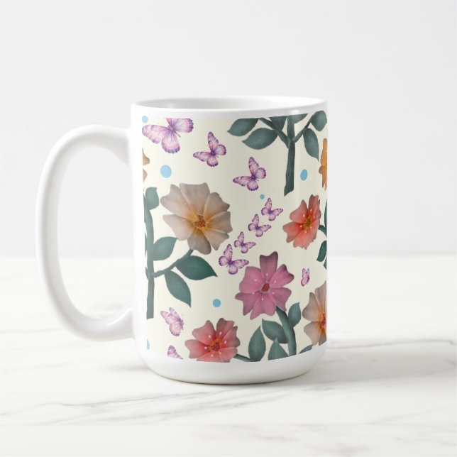 Caneca De Café Padrão de Jardim Floral Borboleta   (Esquerda)