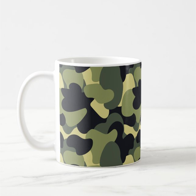 Caneca De Café Padrão de Khaki Preto do Woodland Camo Verde (Esquerda)
