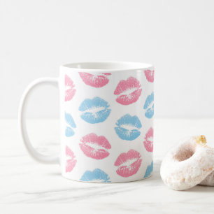 Caneca De Café Padrão de Lábios Azuis e Rosas, Lábios, Beijo