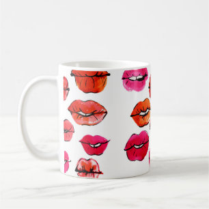 Caneca De Café Padrão de lábios de Aquarela
