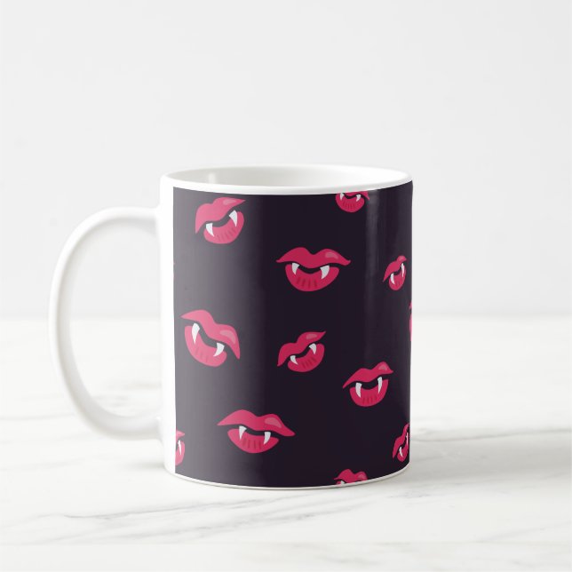Caneca De Café Padrão De Lábios E Presas De Vampiros (Esquerda)