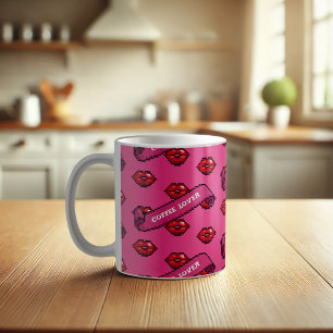 Caneca De Café Padrão de Lábios Vermelhos do Café Lover Retro Kis