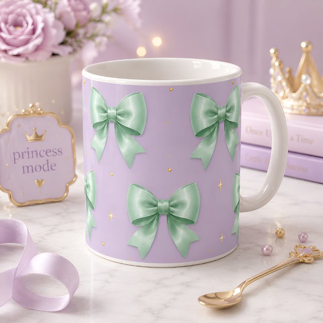 Caneca De Café Padrão de Laço em Pastel Mint (Criador carregado)